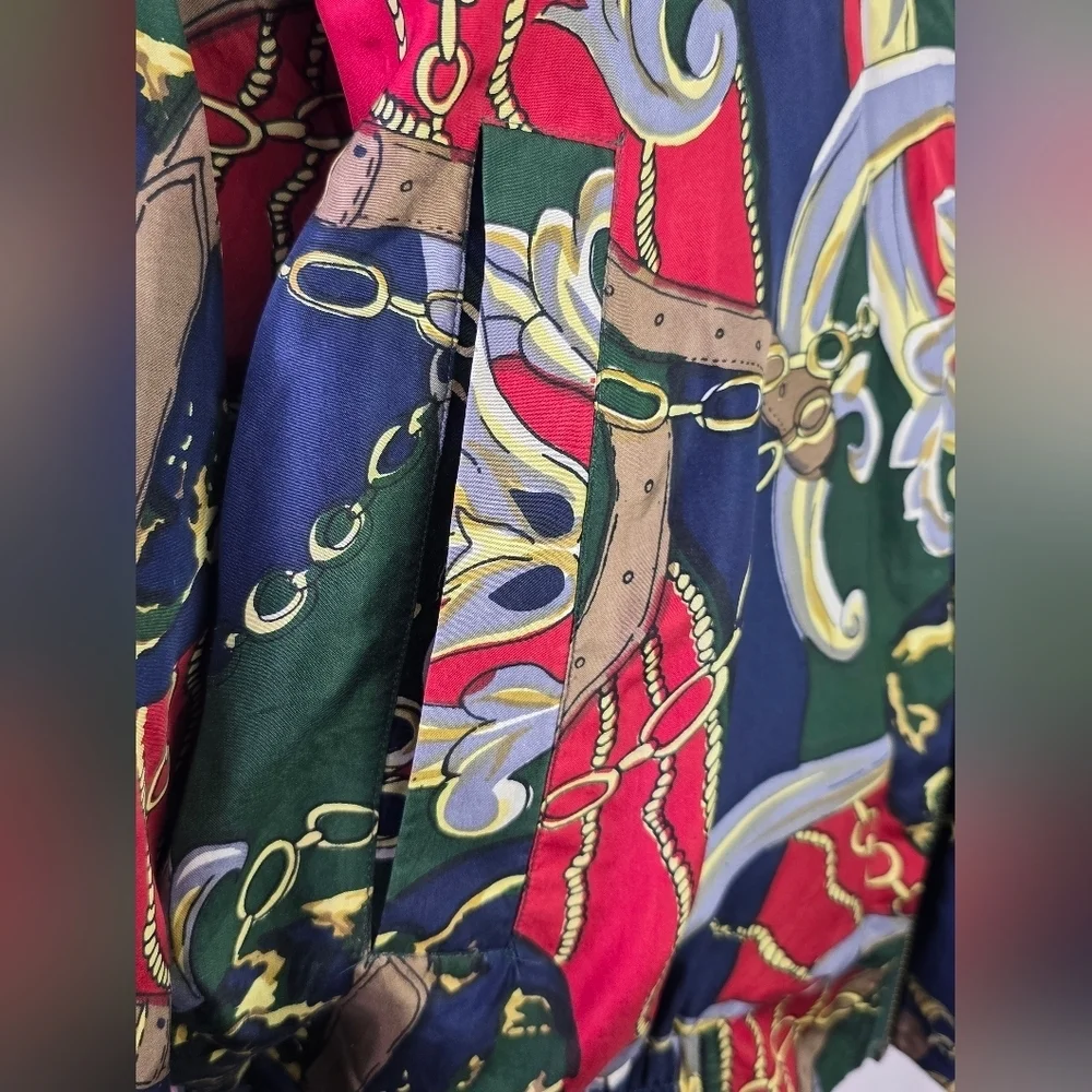 Fu Da Intl Vintage Silk Chain Print Bomber Jacket 90s Equestrian Scarf - Picture 8 of 10